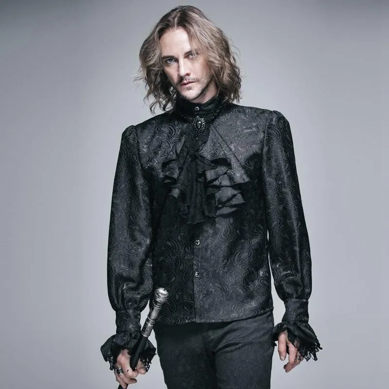 Goth Style Self Design Skjorta för män med Jabot