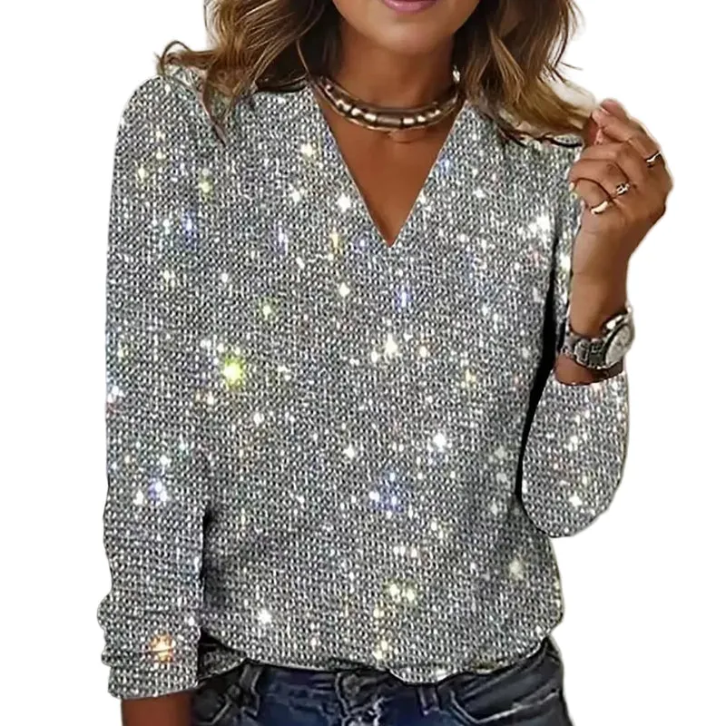Kvinnors Festblus Glittrande Design för Fest och Kvällsevenemang