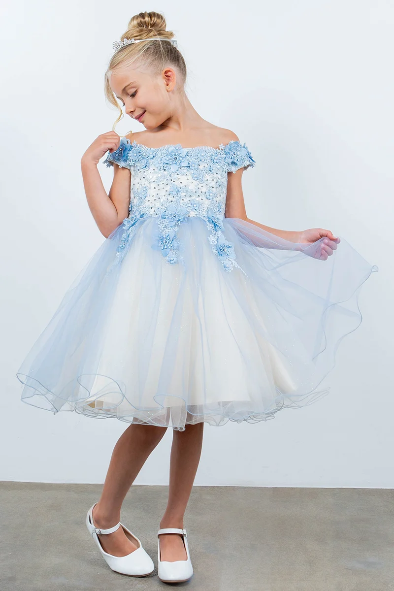 Off Shoulder Glitter Tyll Flower Girl Dress från Cinderella Couture USA AS9130
