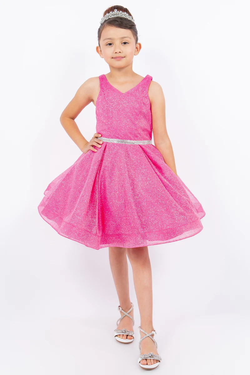 Bländande glitter-v-ringad flickklänning från Cinderella Couture USA AS8047