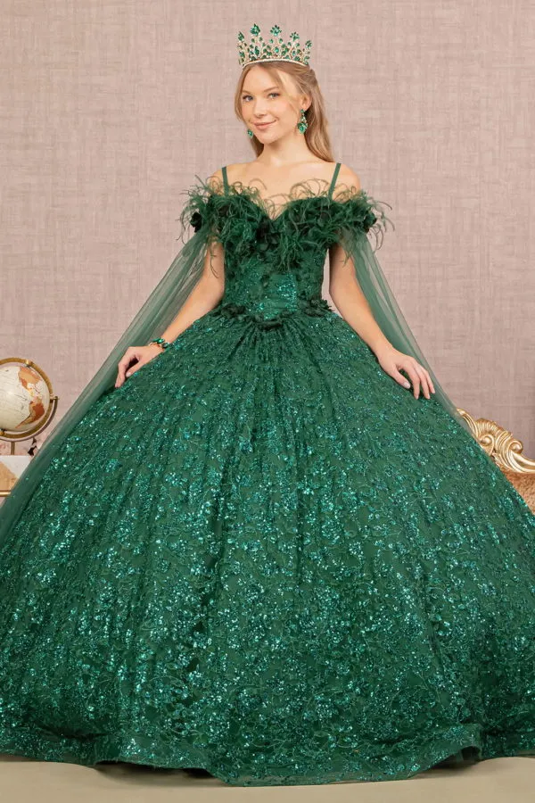 Feather Sequin Cut-Away Shoulder Quinceanera Klänning från Elizabeth K - GL3169