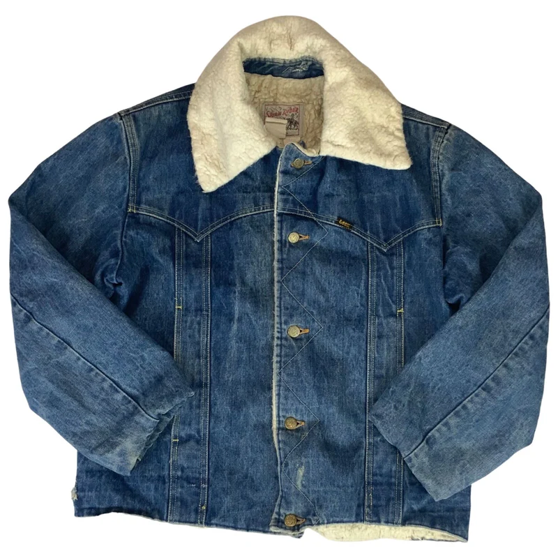 VTG 1960s LEE STORM RIDER WESTERN SHERPA DENIM BARN JACKET ROCKABILLY 46” (42) L