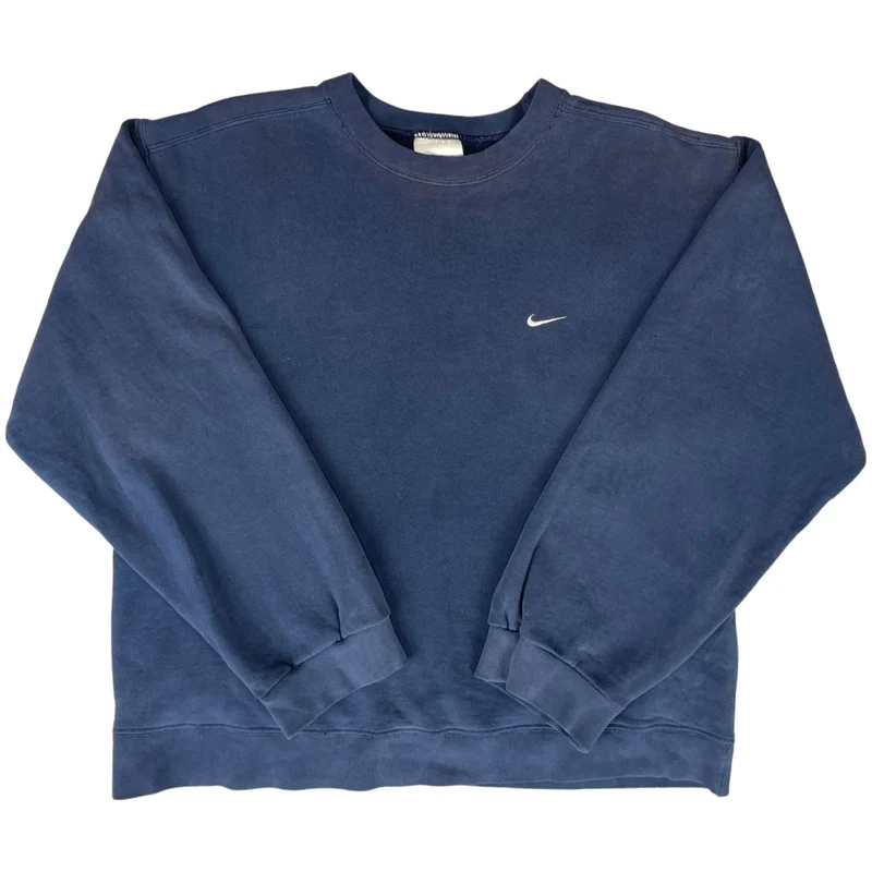 Vintage 90s Navy Blue Nike Swoosh Embroidered Sportswear Varsity Sweater L