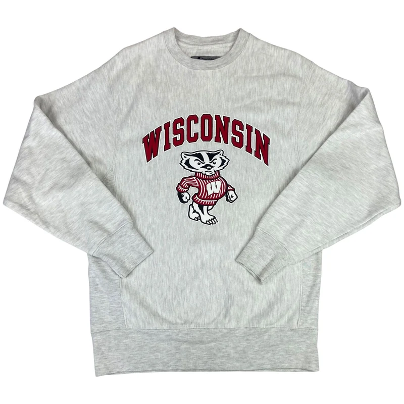 Vintage 90's Grey Champion Wisconsin Badgers NCAA Crewneck Sweater Medium