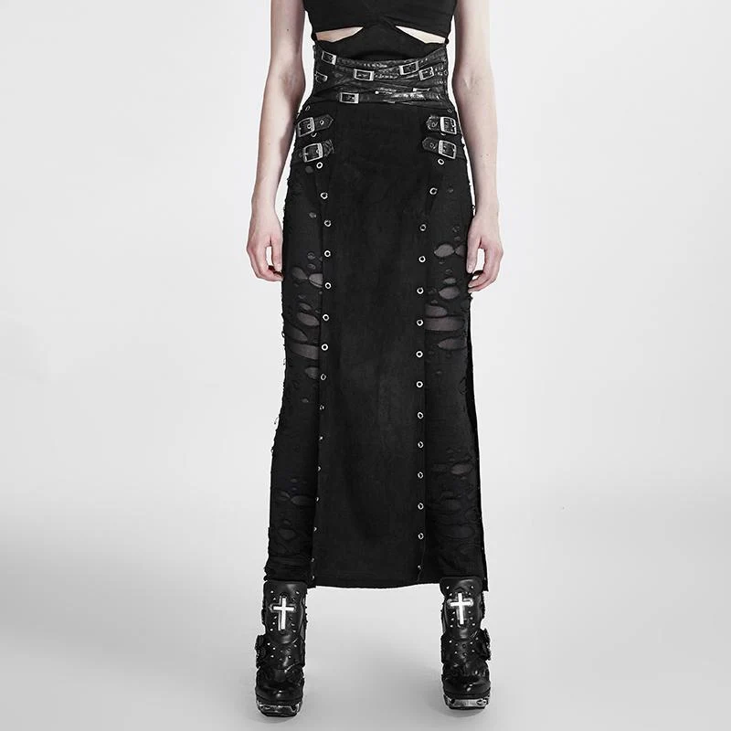 Dam Steampunk Spänne Up Side Slit Maxikjol