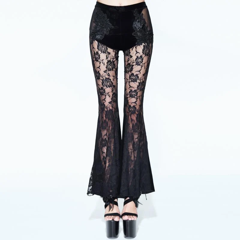 Gothic Leggings i velour och spets för kvinnor