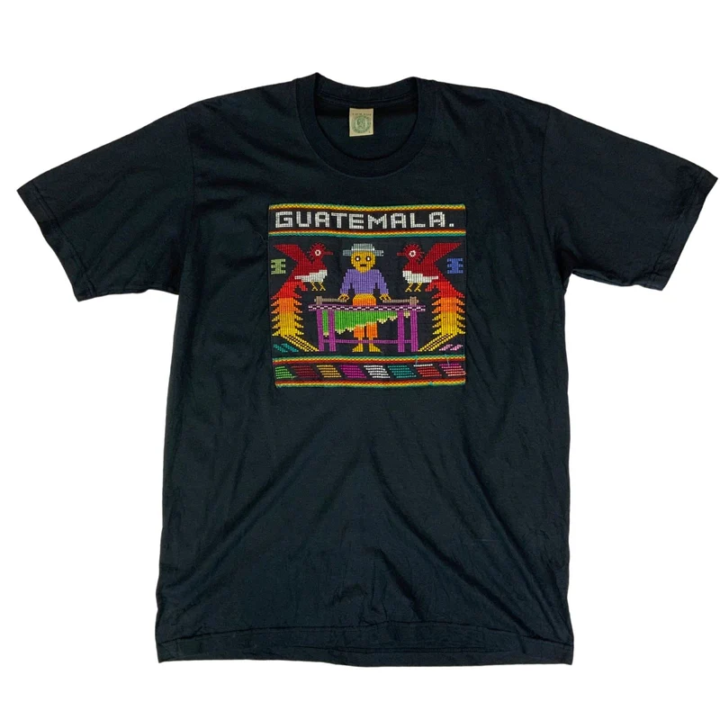 Vintage 90's Black Guatemala All-Embroidered Tourist Destination T-Shirt Large