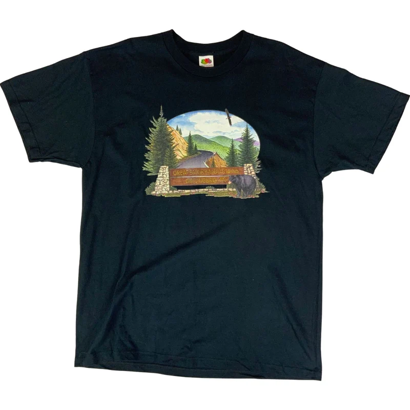 Vintage Early 00s Black Great Smoky Mountains Tourist Destination Graphic Tee XL