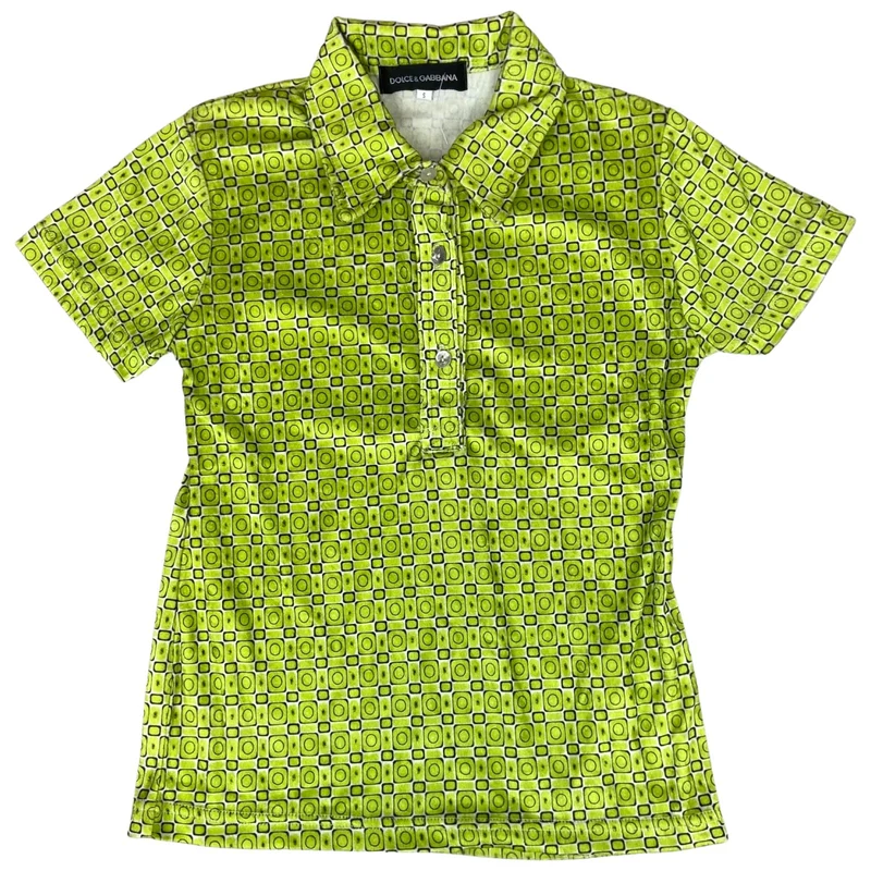 Vintage 90s Green Dolce & Gabbana Geometric Deadstock Fitted Polo Shirt S 8 10