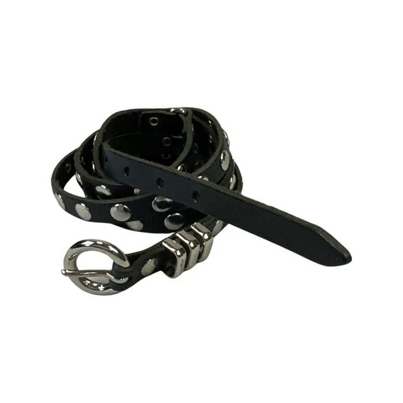 Vintage 90s 00s Black White Metal Studded Double Wrap Grunge IndieSleaze Belt L