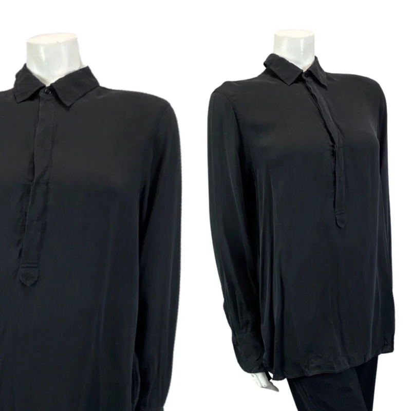 PRELOVED 00S BLACK POLO RALPH LAUREN SEMI SHEER PARTY 100% SILK BLOUSE 12 14 M