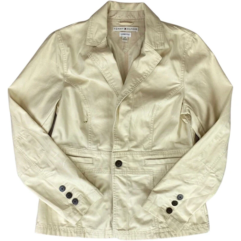 Vintage 90s 00s Cream Tommy Hilfiger Button Up Blazer Suit Safari Jacket M 12 14