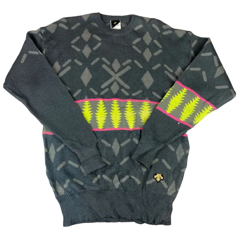 VTG 90S DESCENTE GRAPHIC KNIT SKI JUMPER SWEATER GEOMETRIC L 42”