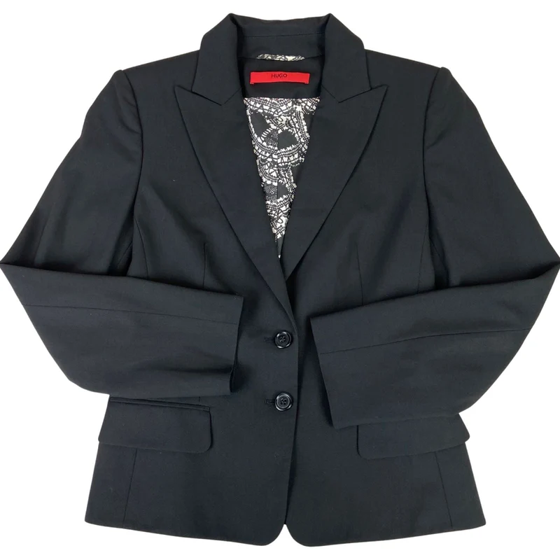 Vintage 90s 00s Black Hugo Boss Button Up Women's Fitted Blazer S 8/10