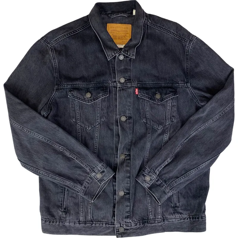 BLACK LEVIS PREMIUM BIG E TYPE 3 TRUCKER DENIM JACKET RED TAB ROCKABILLY 42 L