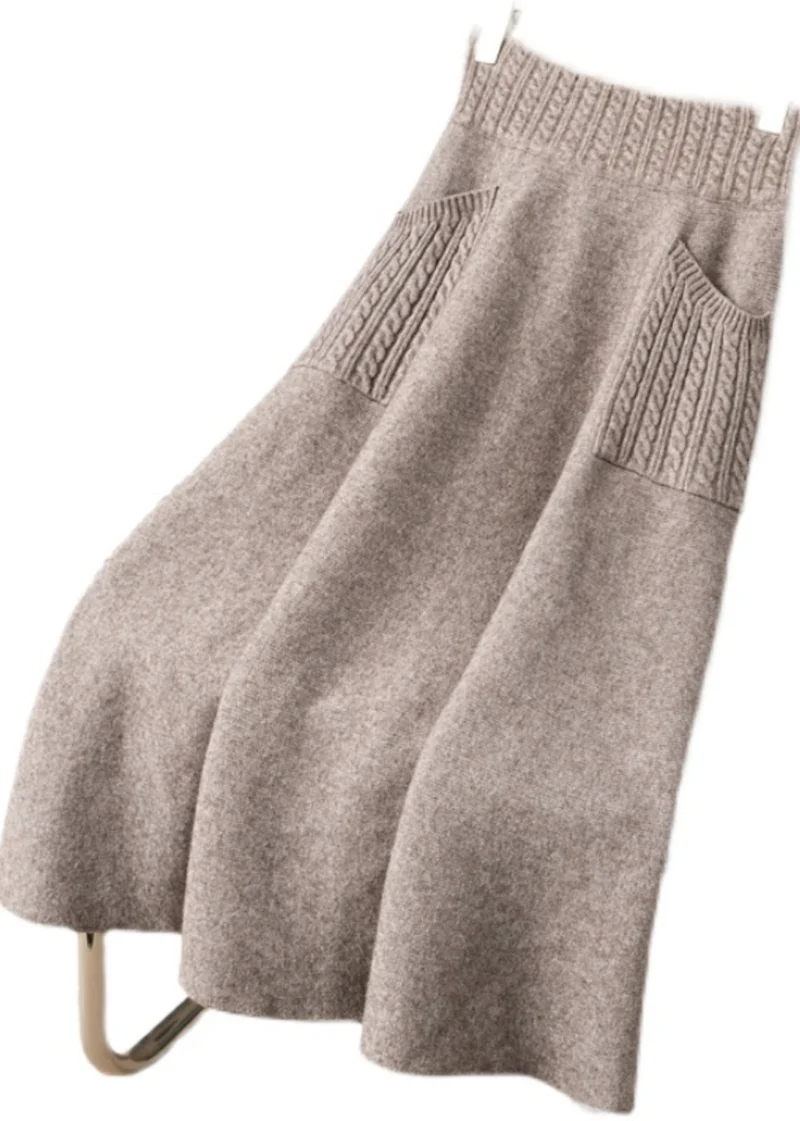 Dam Lång Kjol med Fickor och Elastisk Midja