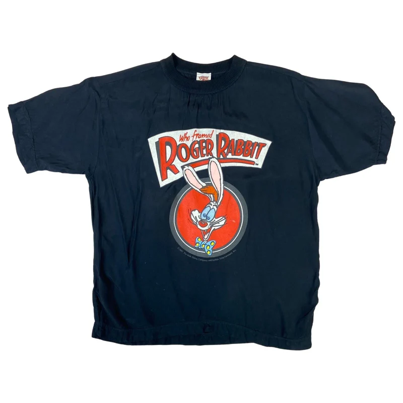 Vintage 1987 Black Who Framed Roger Rabbit Graphic Print T-Shirt Small