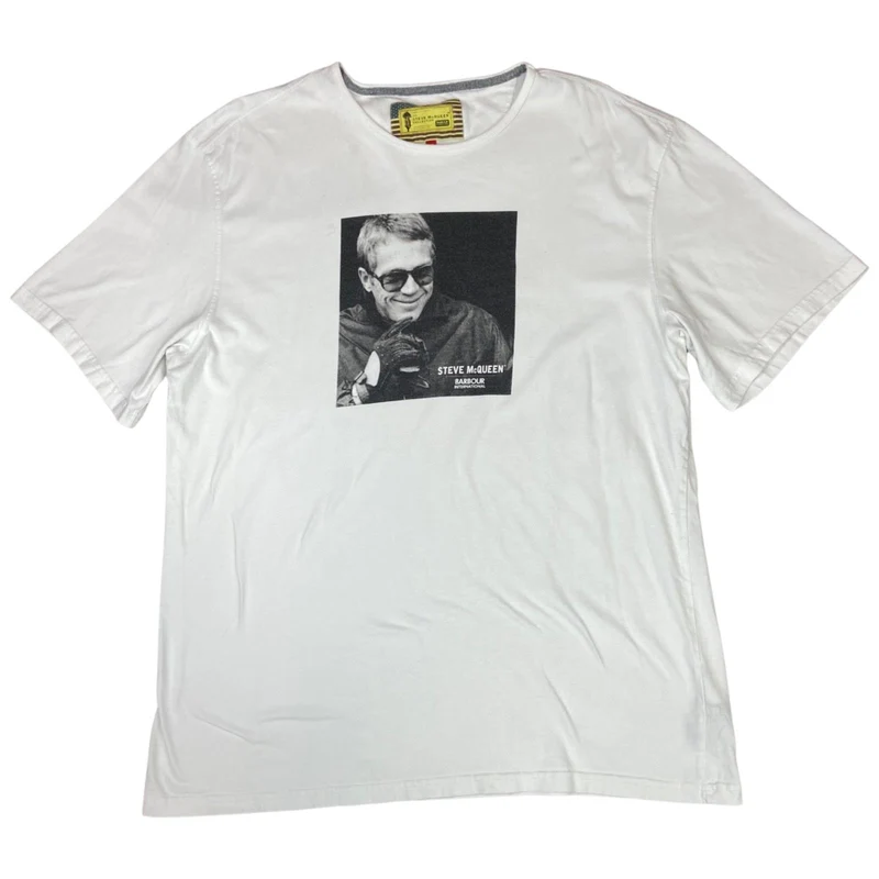 Y2k White Barbour International The Steve McQueen Collection Graphic T-Shirt XXL