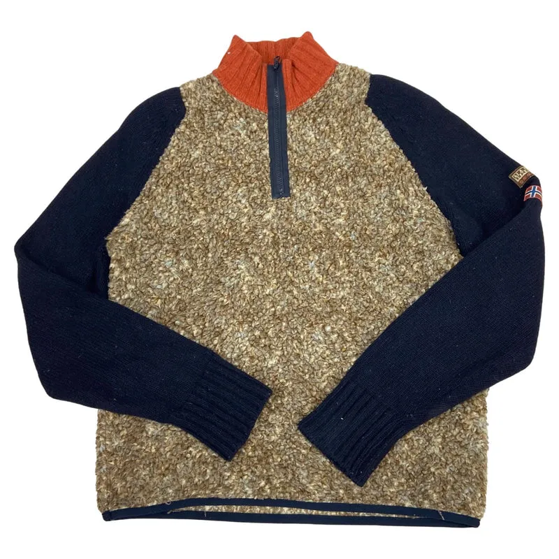 Vintage 00s Multicoloured Napapijri Fleece Jumper Quater-Zip Sweater Pullover L