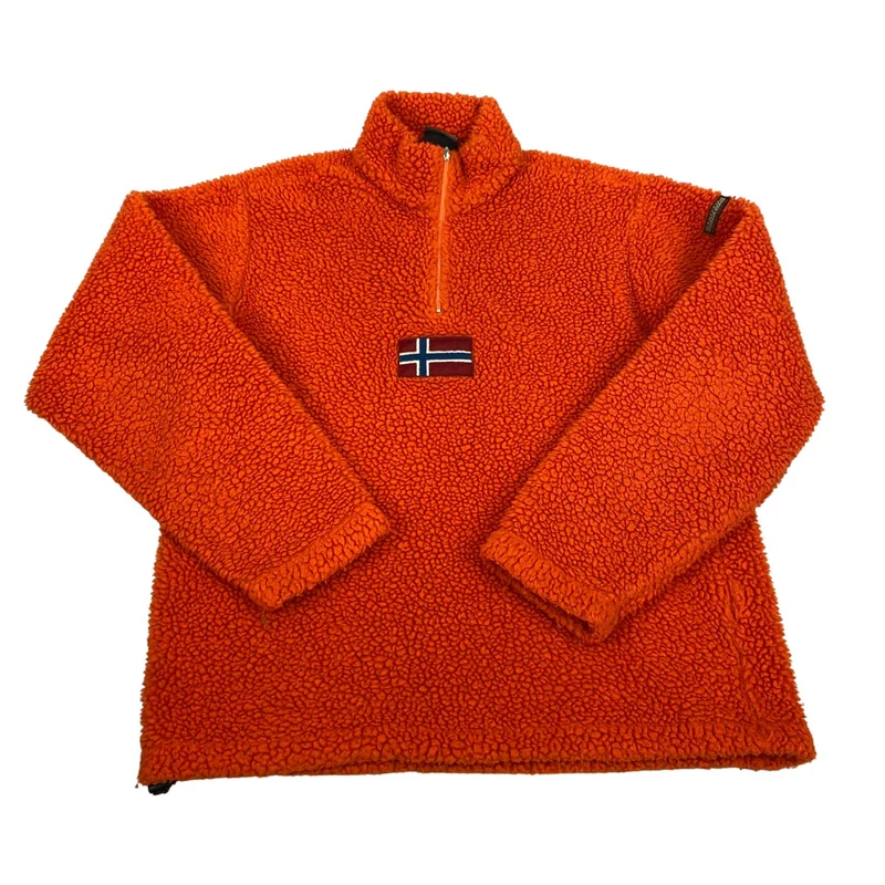 Vintage 00s Orange Napapijri Fleece Quater Zip Pullover Jumper Sweater L