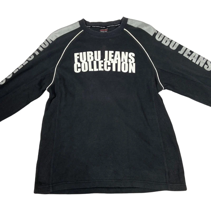 Vintage 00s Y2K Black Fubu Printed Long Sleeve Light Weight Sweatshirt M