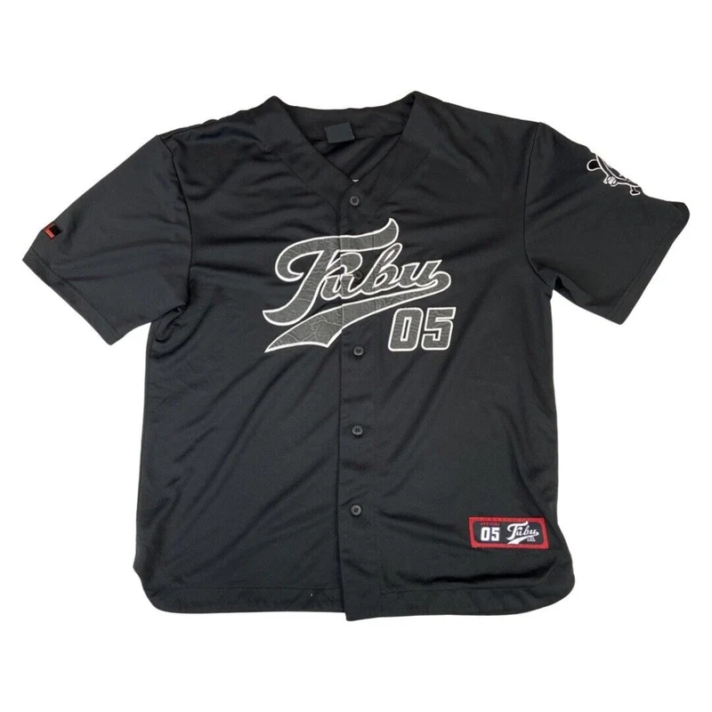 Vintage Black Fubu 05 Embroidered Button-Up Baseball Jersey Extra Large