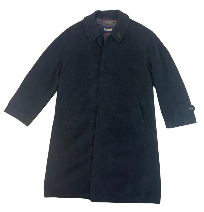 VINTAGE BUGATTI CASHMERE OVERCOAT CHARCOAL GREY BLACK SIZE L