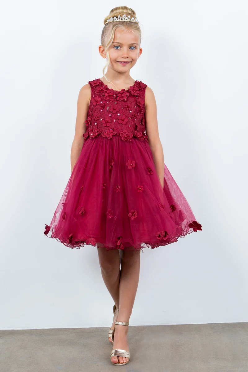 3D Blommig ärmlös Flower Girl Dress från Cinderella Couture USA AS9219