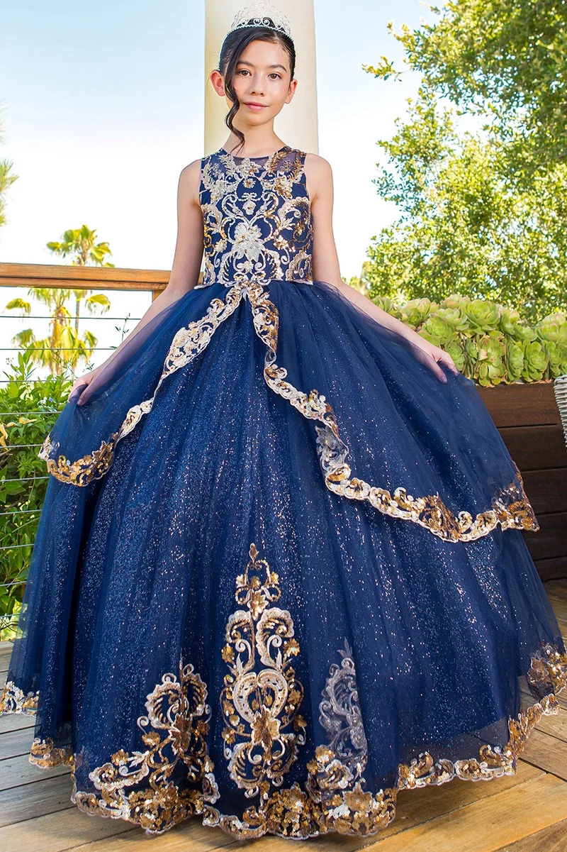 Cinderella Couture USA AS5163 Satin Glittrande Tyll Mini Quince Klänning