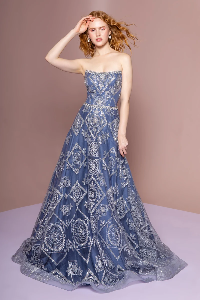 Axelbandslös glitterklänning rakt över halsen från Elizabeth K - GL2650 - Speciellt tillfälle/kurvor