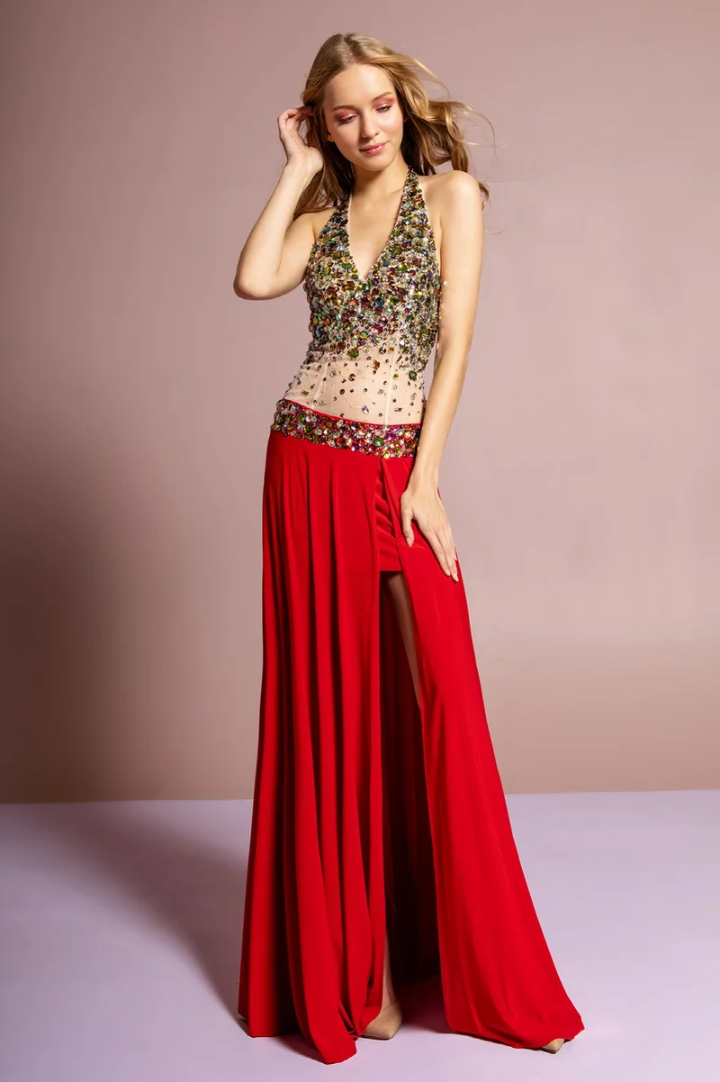 Utsmyckad Halter Neck A-Line Klänning från Elizabeth K - GL1070