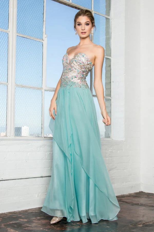 Chiffong axelbandslös paljett Sweetheart A-Line av Elizabeth K - GL2092 - Speciellt tillfälle/kurvor