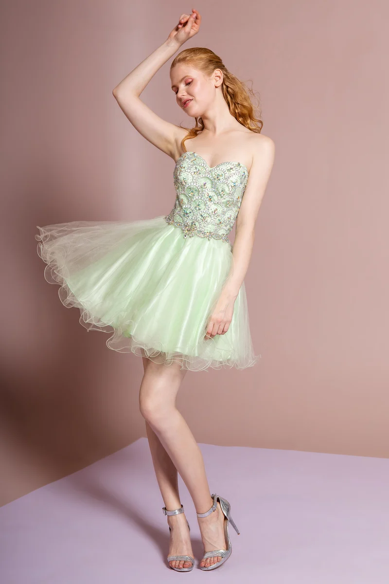 Elizabeth K - GS2031 - Jewel Strapless Sweetheart Tulle Cocktailklänning - Kort