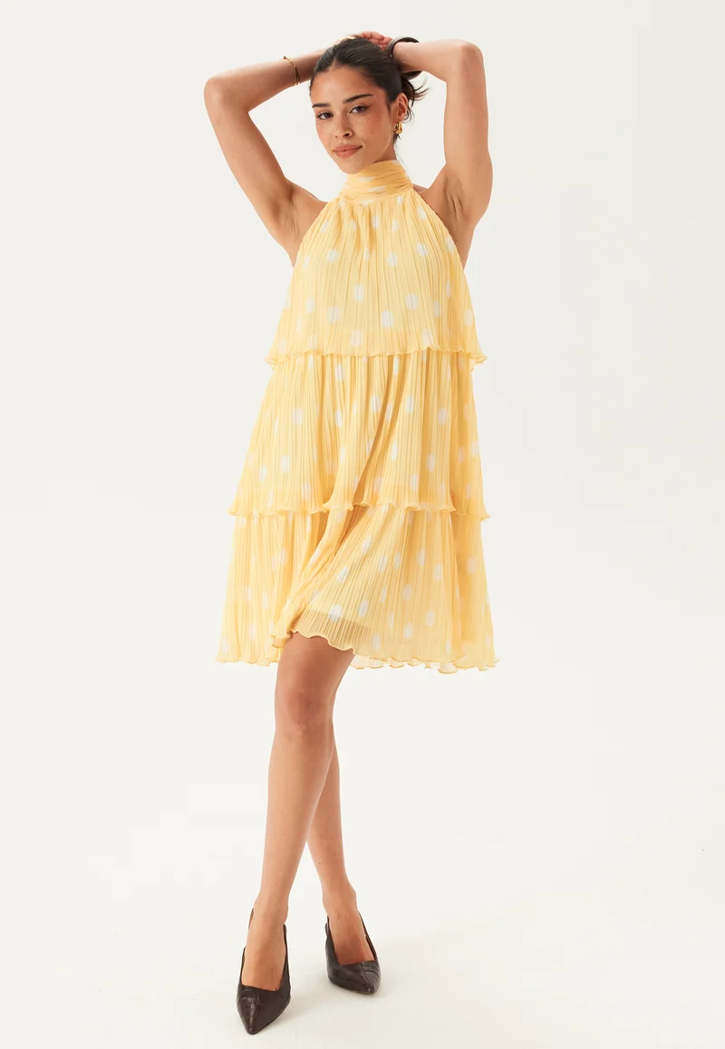 Pleated Flounce Mini Dress