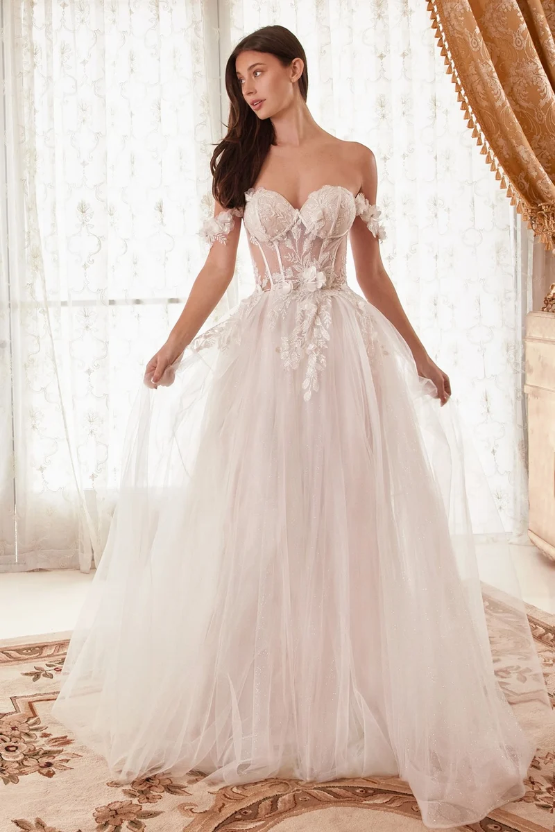 Off The Shoulder 3D blommig A-line brudklänning från Ladivine WN308