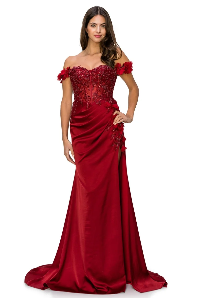 Off The Shoulder blommig slitsklänning från Cinderella Couture USA AS8050J - Speciellt tillfälle/kurvor