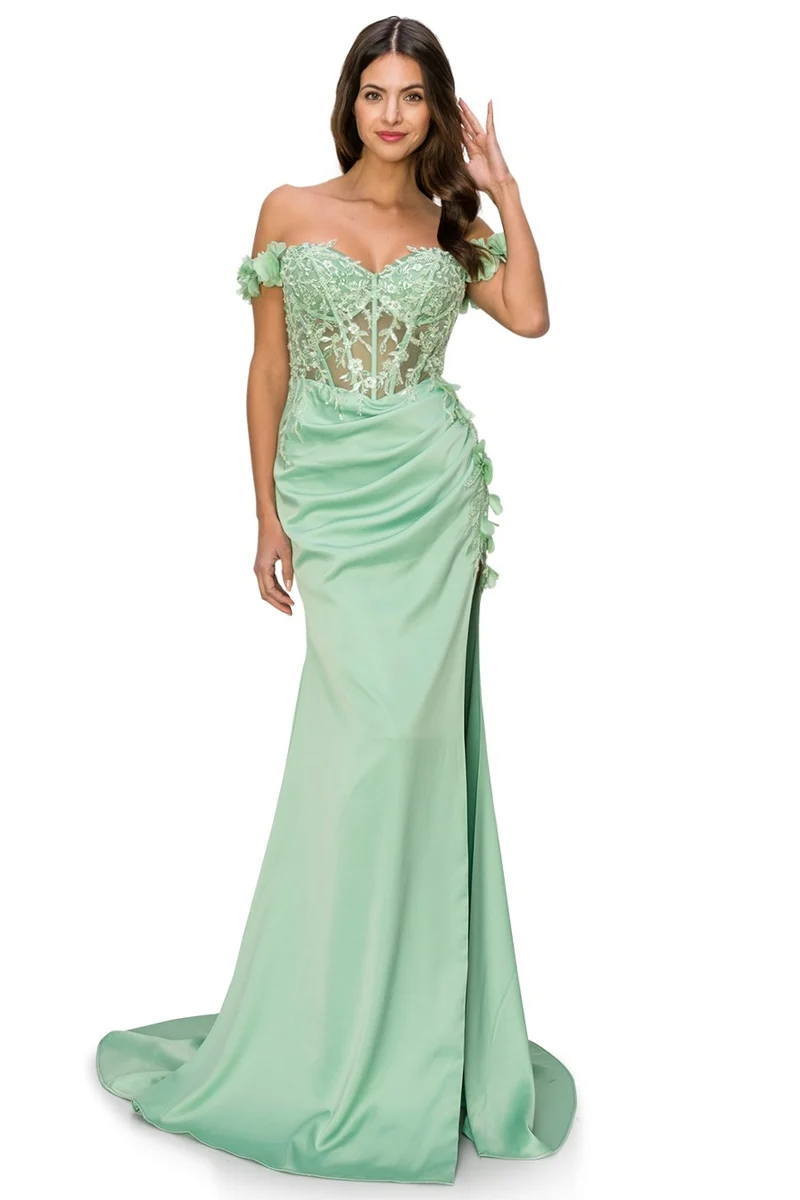 Off The Shoulder blommig slitsklänning från Cinderella Couture USA AS8050J - Speciellt tillfälle/kurvor