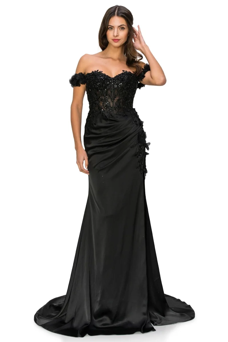 Off The Shoulder blommig slitsklänning från Cinderella Couture USA AS8050J - Speciellt tillfälle/kurvor