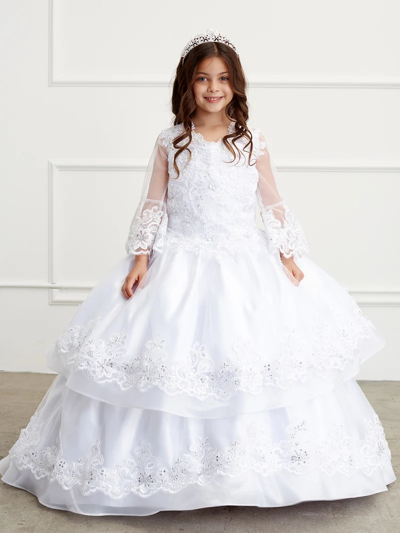 Flower Girl Klänning med långa mesh-ärmar och organza-överdrag från TIPTOP KIDS - AS1201