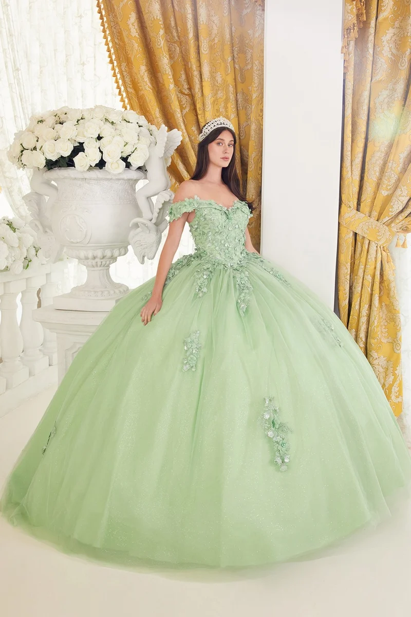 Lace Off The Shoulder Skivad Tyll Quinceanera Balklänning från Ladivine 15710
