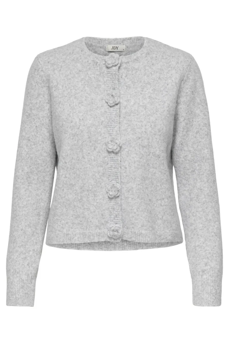 JDY - Jdyhaylee L/S Flower Cardigan Knt - 5021961 Light Grey Melange