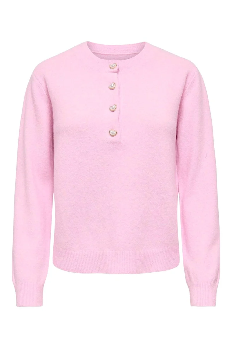 Only - Onlmacey Ls Oneck Half Button Knt - 5030571 Bonbon Heart Buttons / Melange