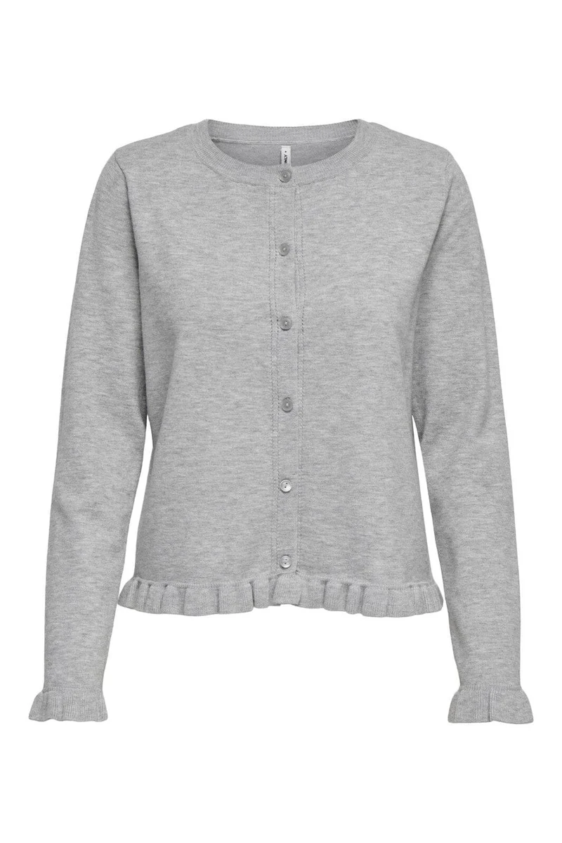 Only - Onlcinderel Ls Frill Cardigan Knt - 4979900 Light Grey Melange