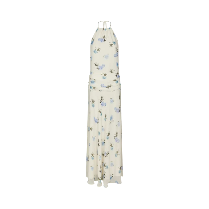 Gabina Faded Flower Dress - Light Blue Floral
