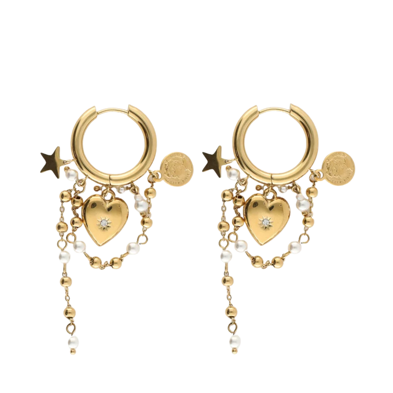 Earrings with Heart and Pearl - Gold