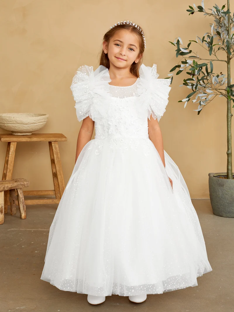 Flower Girl Polka Dot Glitter Klänning Pösiga ärmar med by TIPTOP KIDS - AS5843