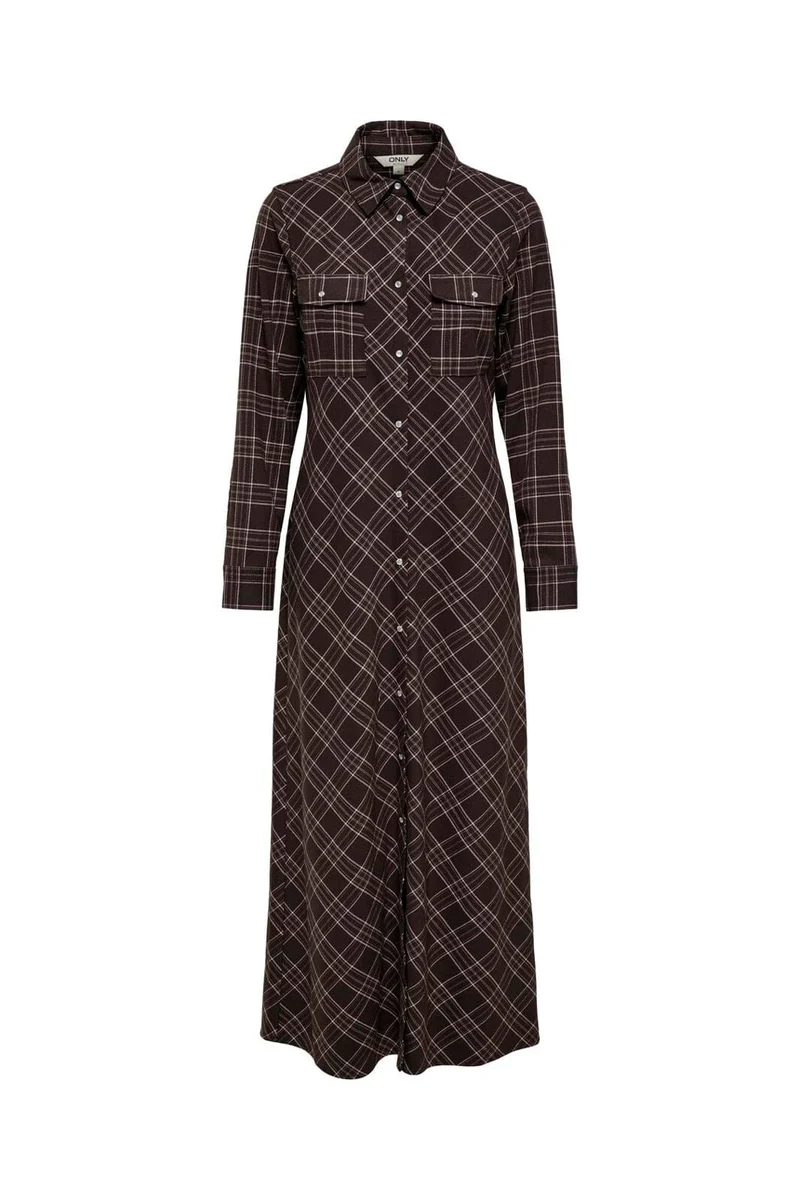 Only - Onlwren Check L/S Long Shirt Dress - 4970171 Black Checked Forge
