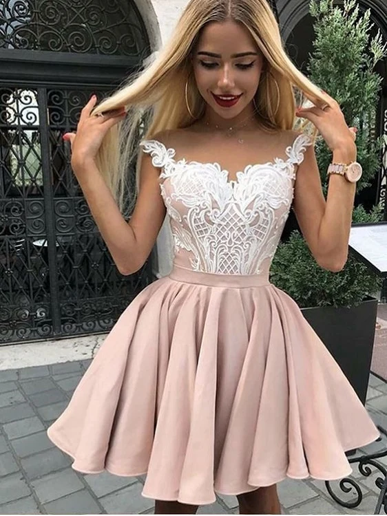 Off Shoulder Dammiga Rosa Korta Midi Långa Brudtärnklänningar
