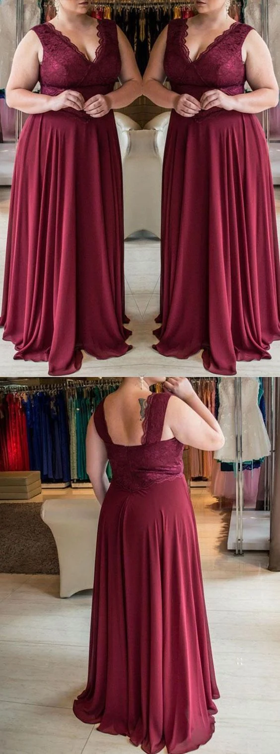 Modest Chiffong Burgundy Plus Size Balklänning Lång Chiffong Balklänning GDC1176