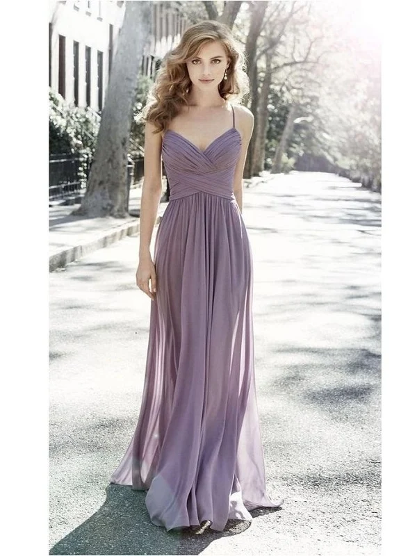 Chiffong Taropurple Long Spaghetti Straps Brudtärnklänningar